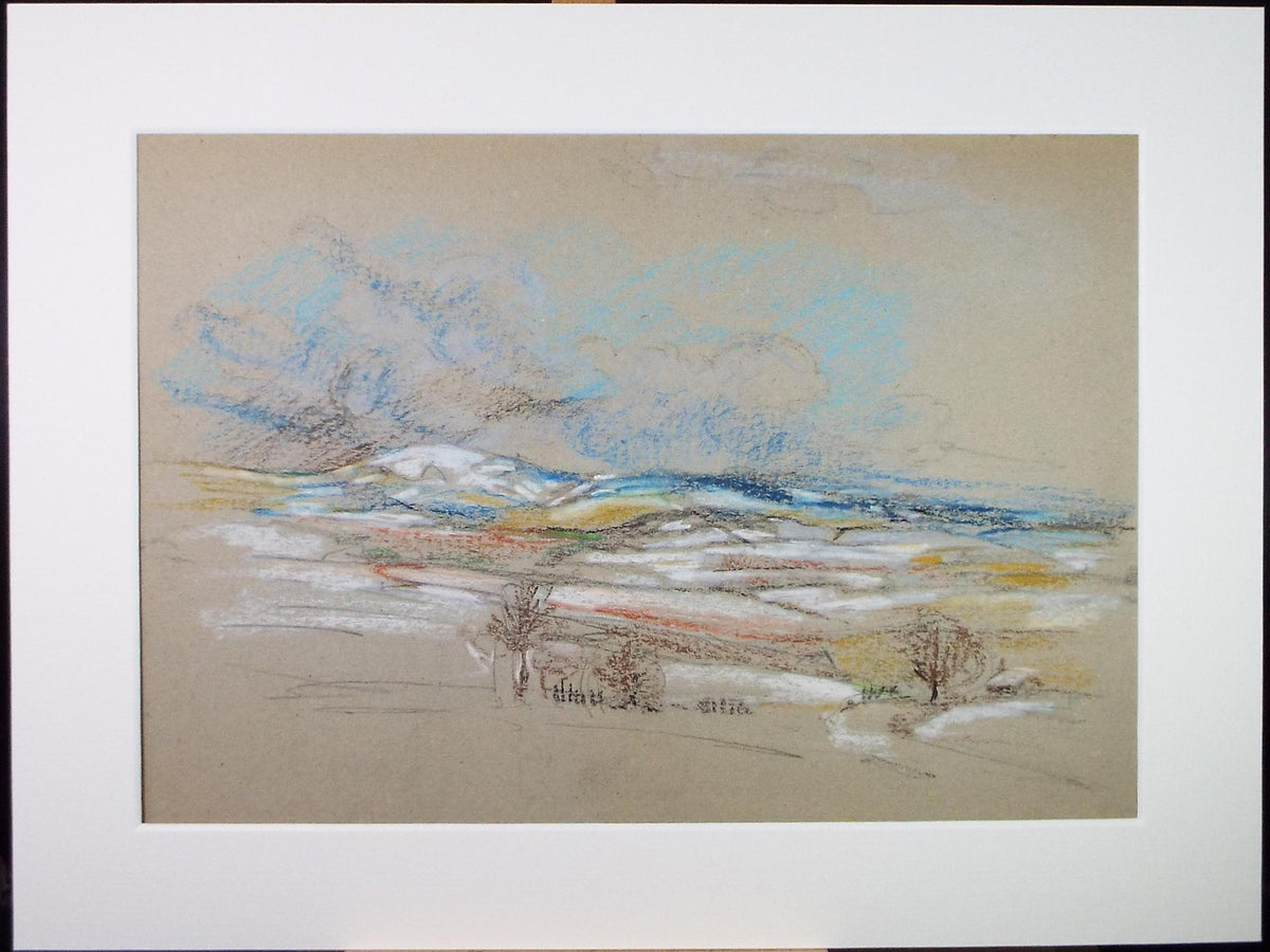 Original pastel drawing, 'Winter Landscape', circa 1980's, Artist Unknown