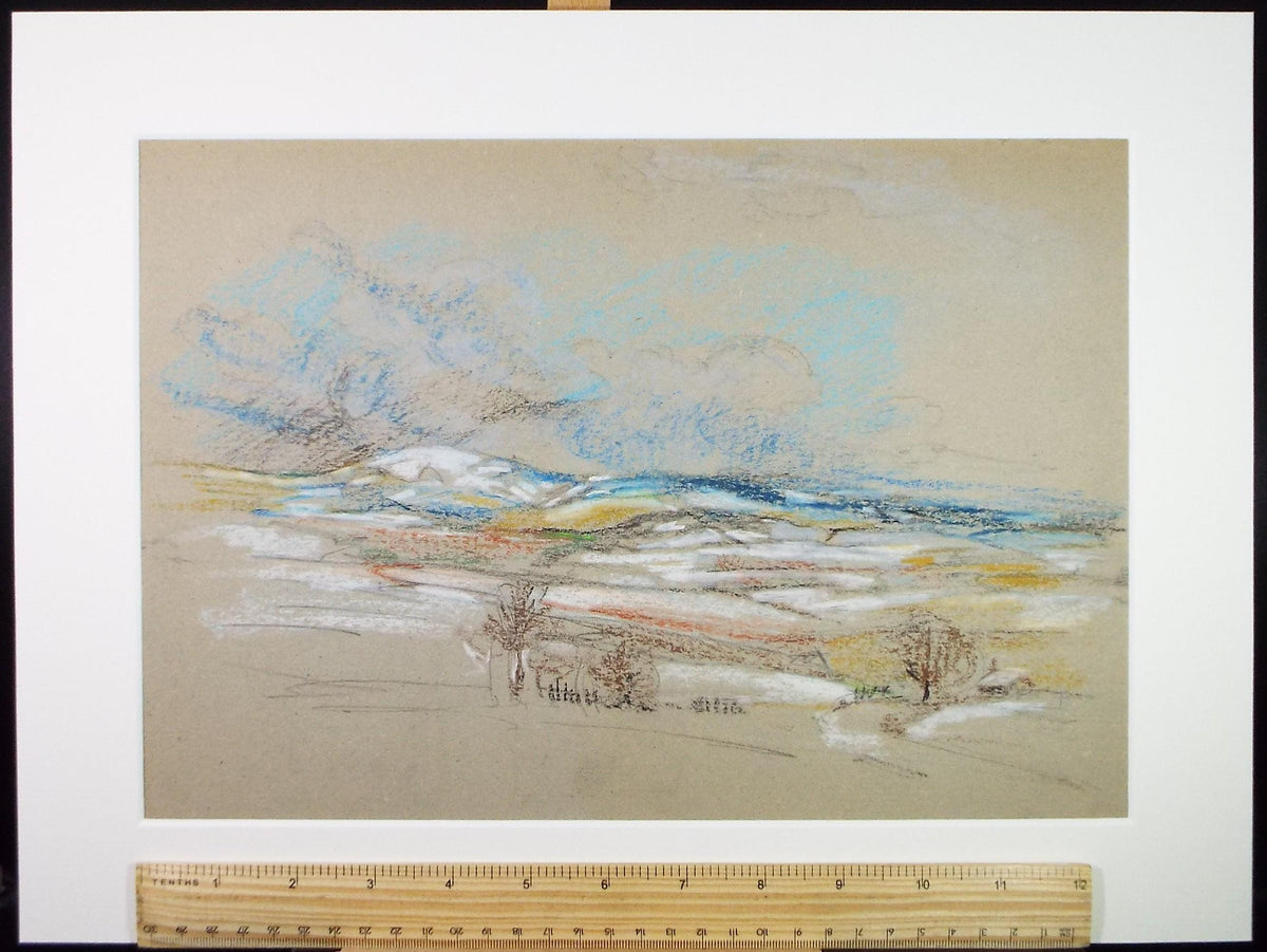 Original pastel drawing, 'Winter Landscape', circa 1980's, Artist Unknown