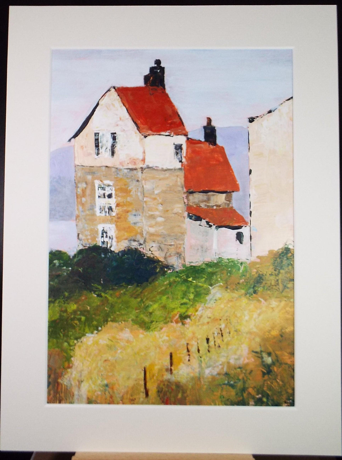 Original acrylic painting 'Red roofed house' Circa 1980's, Artist Unknown