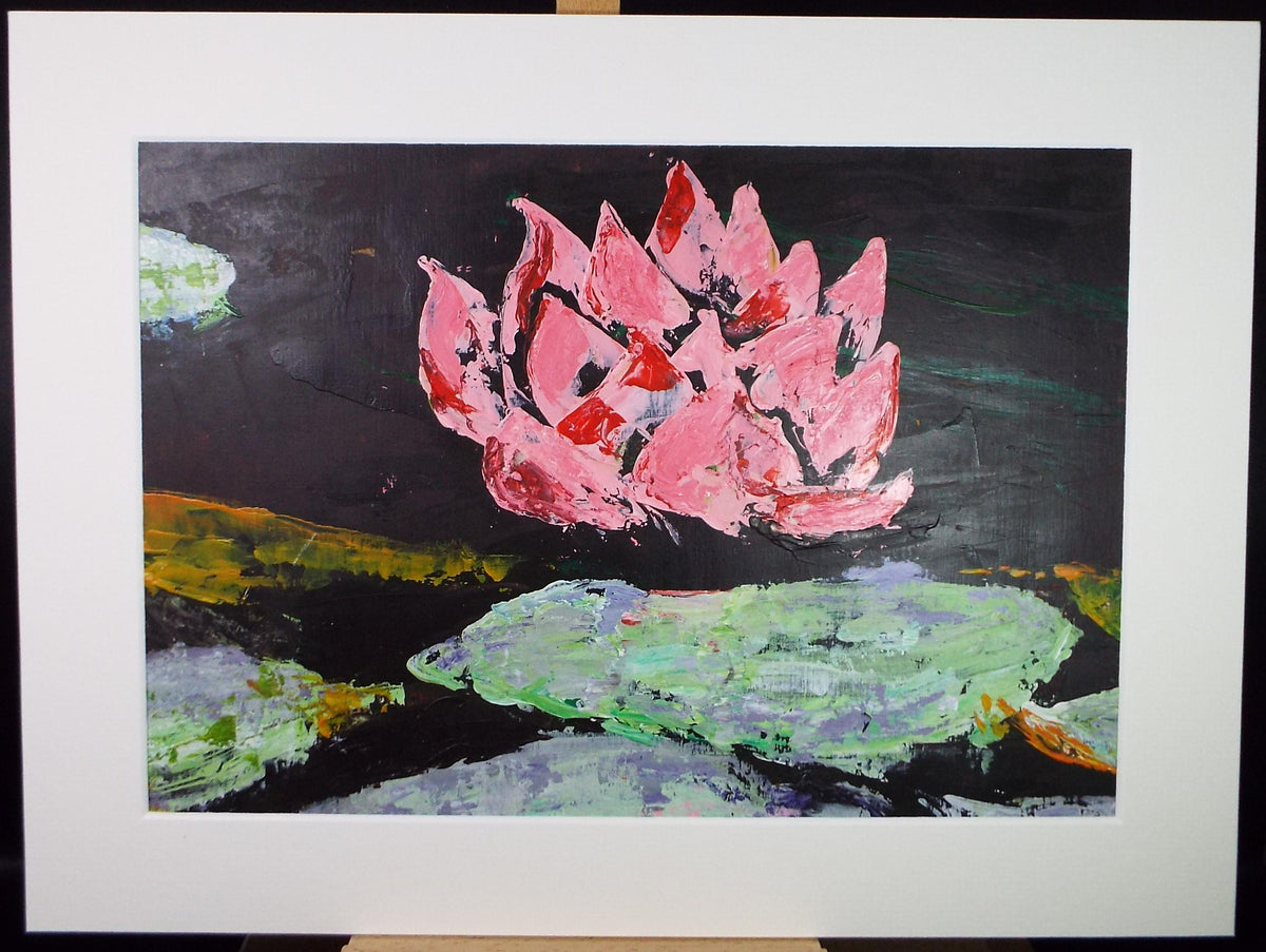 Original Acrylic on Paper 'Water lily', unknown Artist, Circa 1980's