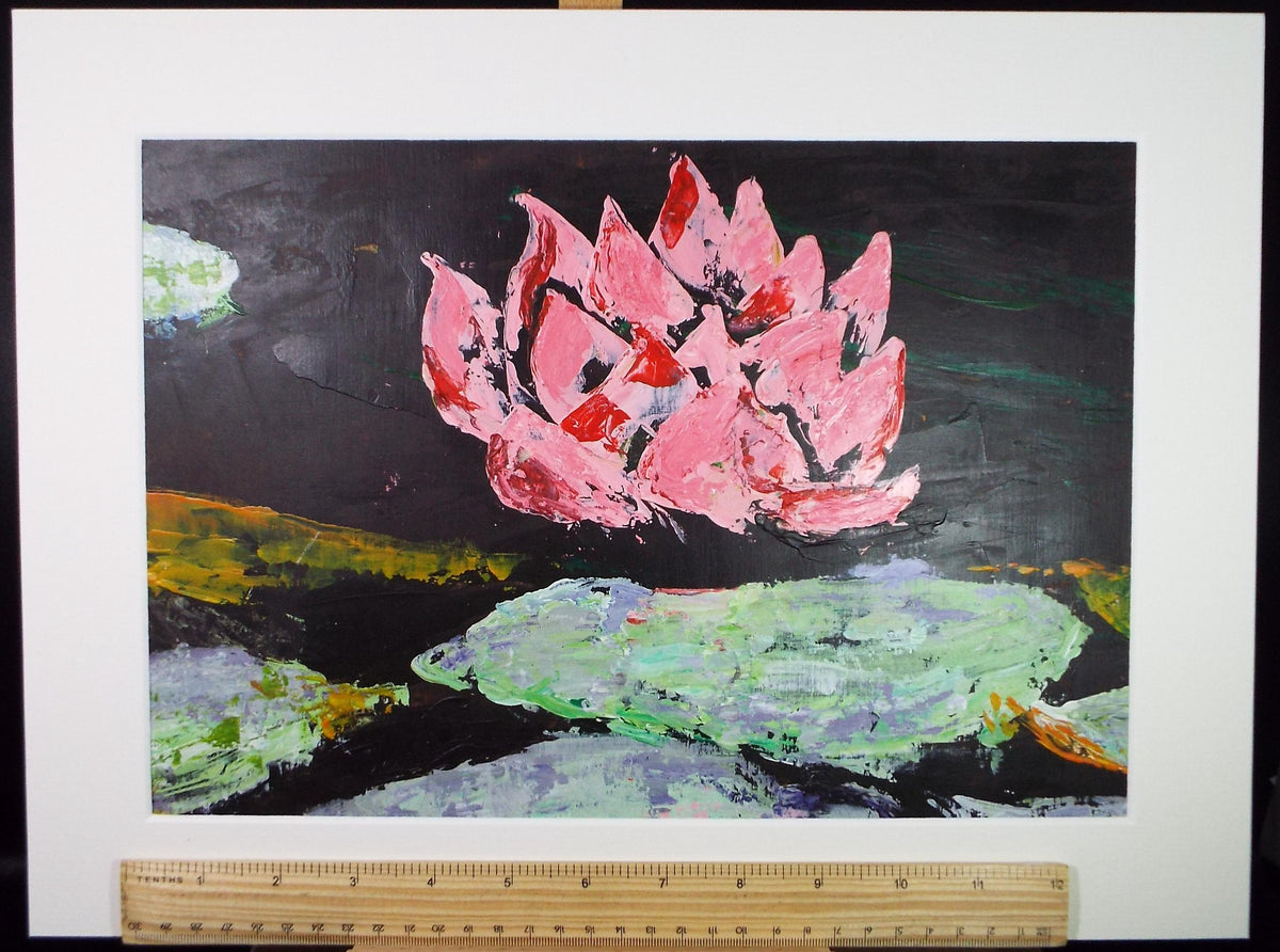 Original Acrylic on Paper 'Water lily', unknown Artist, Circa 1980's