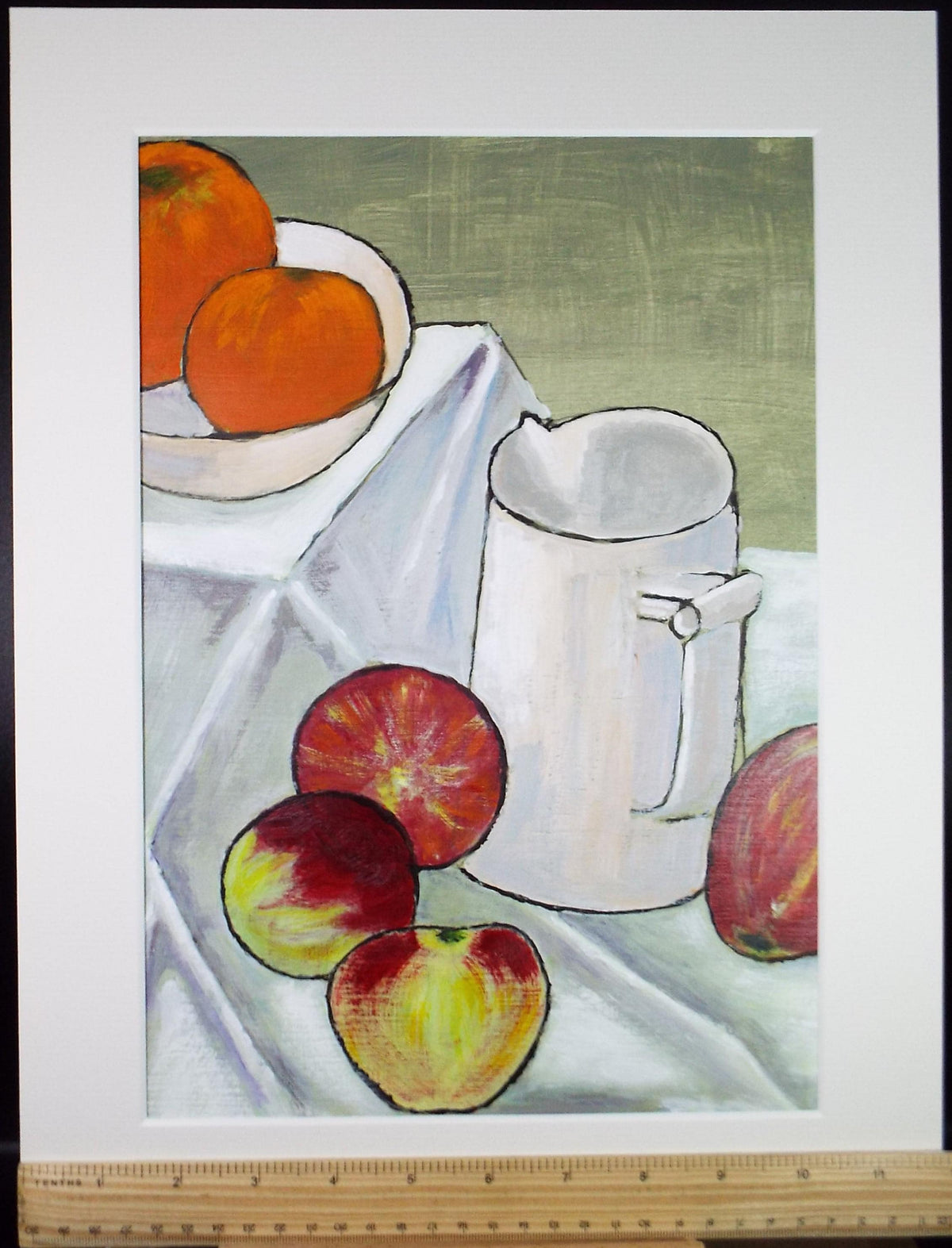 Original Acrylic painting, 'Still Life of Jug and apples' circa 1980's, Artist Unknown