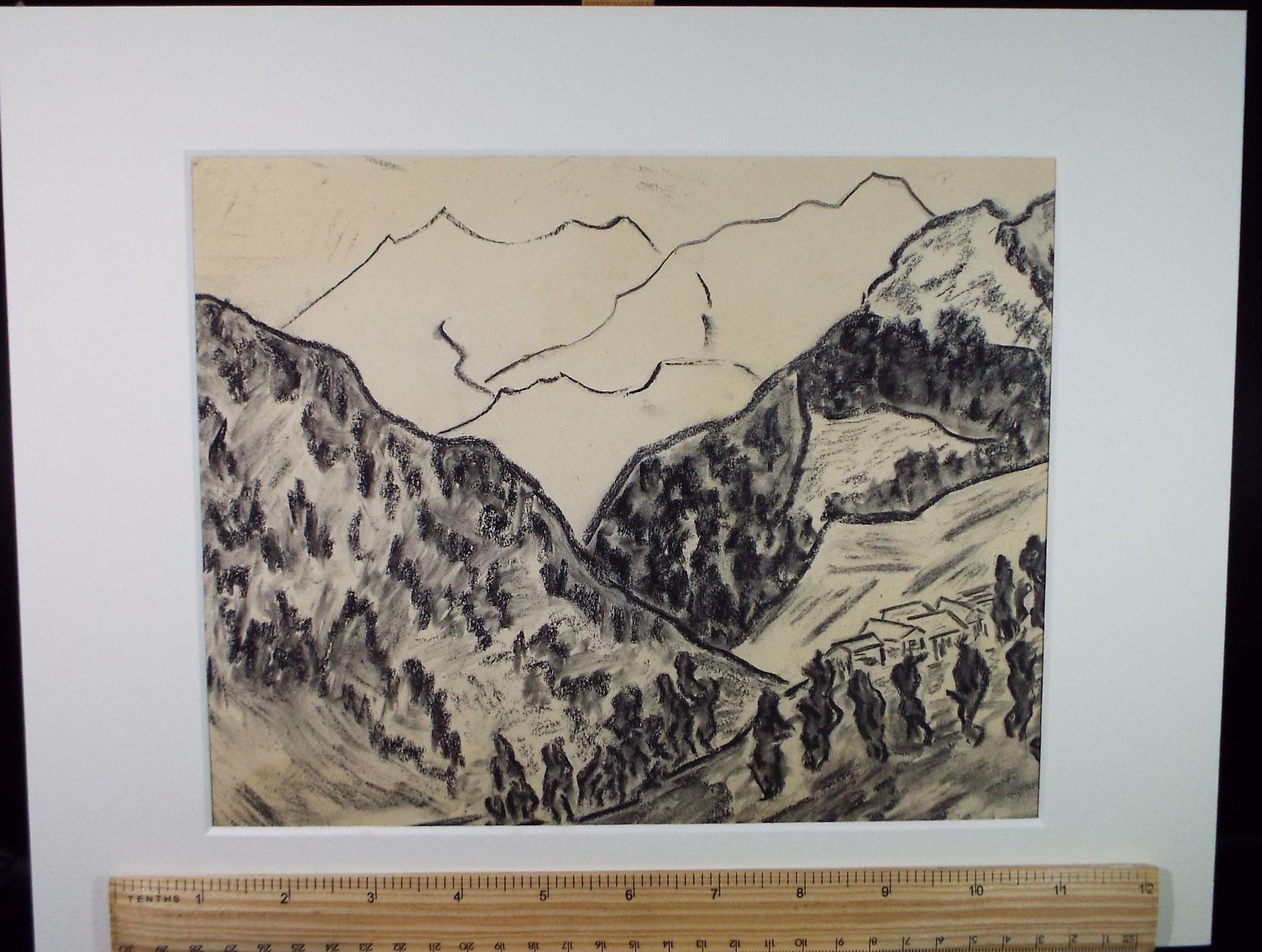 Original Pastel, 'Hilly Landscape', c1980's, Artist Unknown