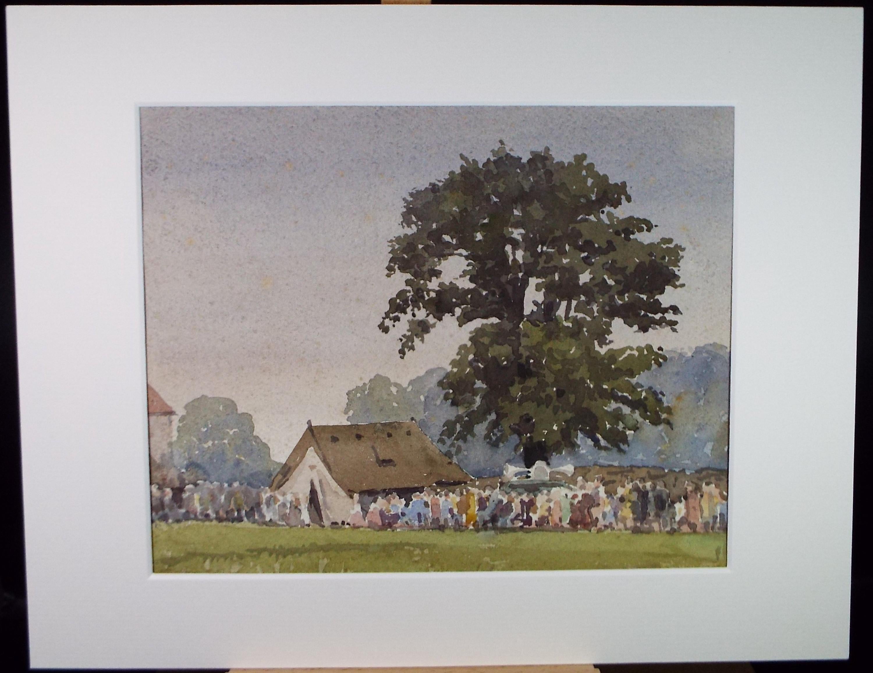 Original Watercolour 'Village Fete', Unknown artist, circa 1960's