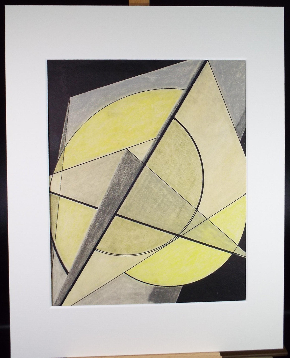 Original Coloured Pencil on Paper, 'Abstract forms in Yellow', Artist Unknown, Circa 1950's