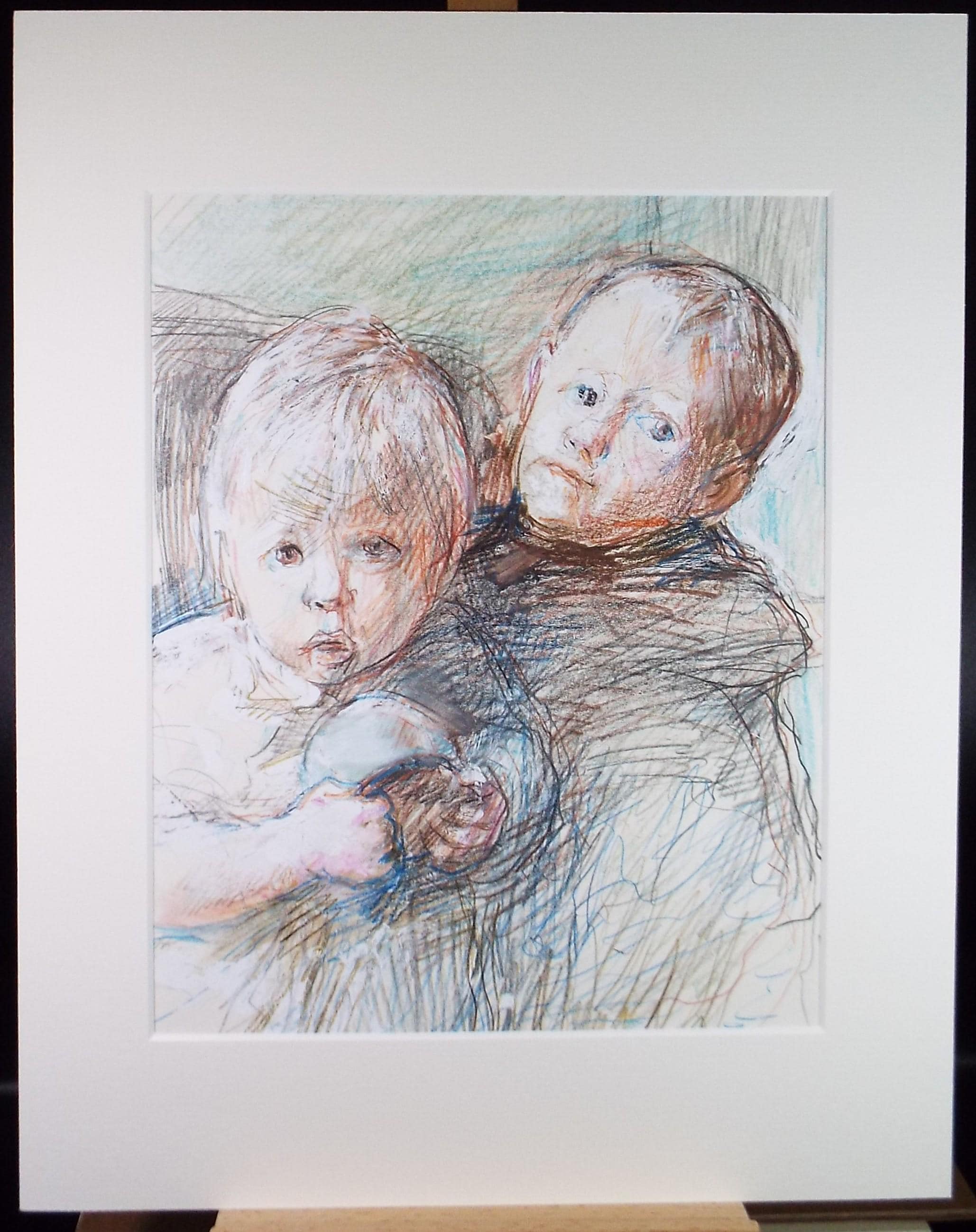 Original mixed media,'Brother and Sister', circa 1990's, John Gilbey Bowles (1929-2011)