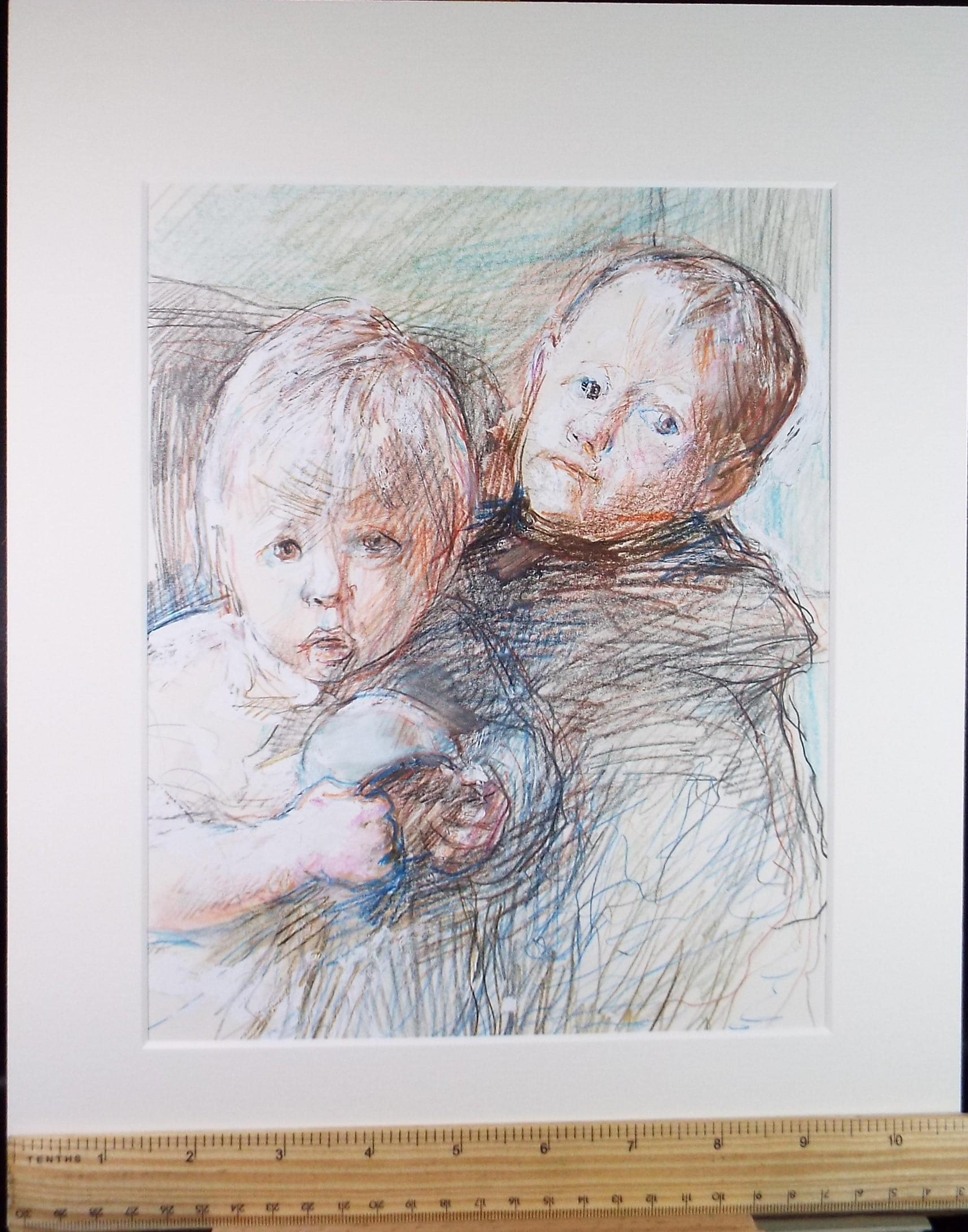 Original mixed media,'Brother and Sister', circa 1990's, John Gilbey Bowles (1929-2011)