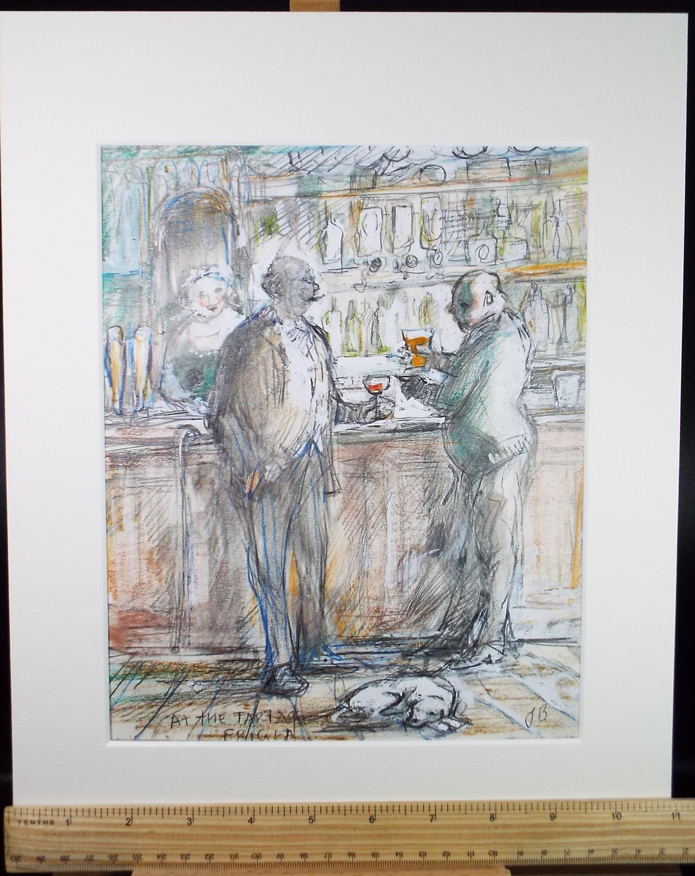 Original mixed media,'Figures at a Bar', circa 1990's, John Gilbey Bowles (1929-2011)