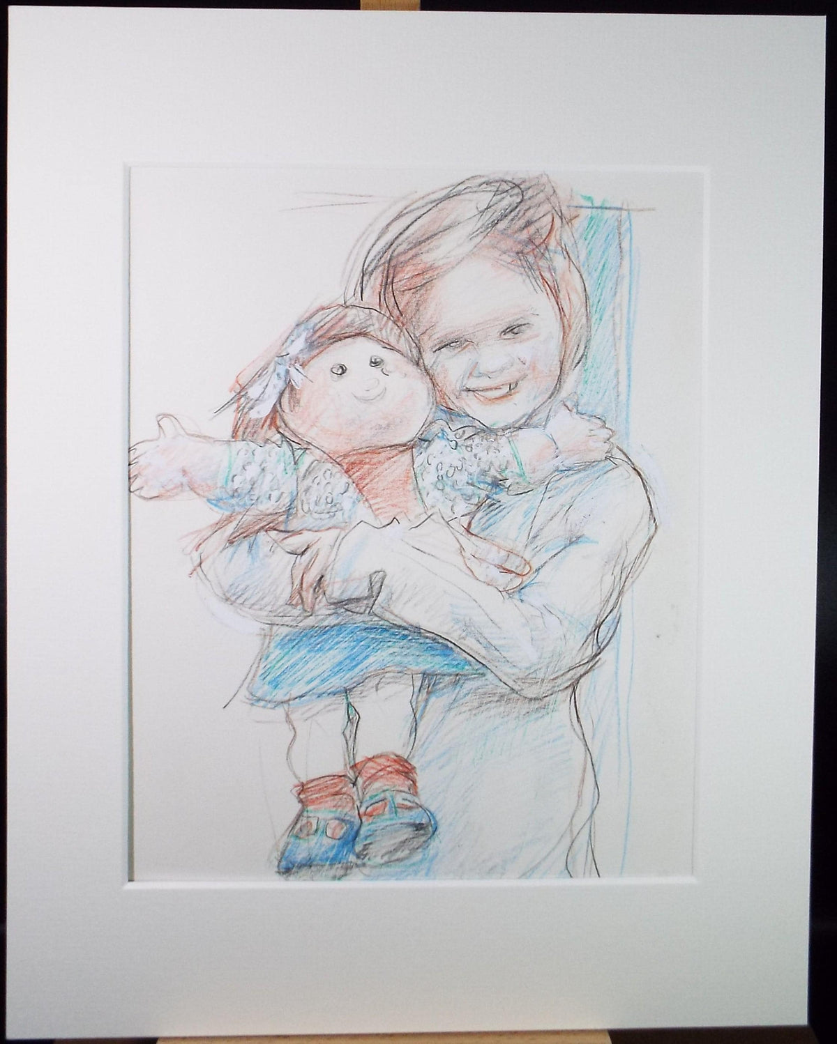 Original Pencil drawing heightened with white 'Child with Doll' circa 1990's, John Gilbey Bowles (1929-2011)