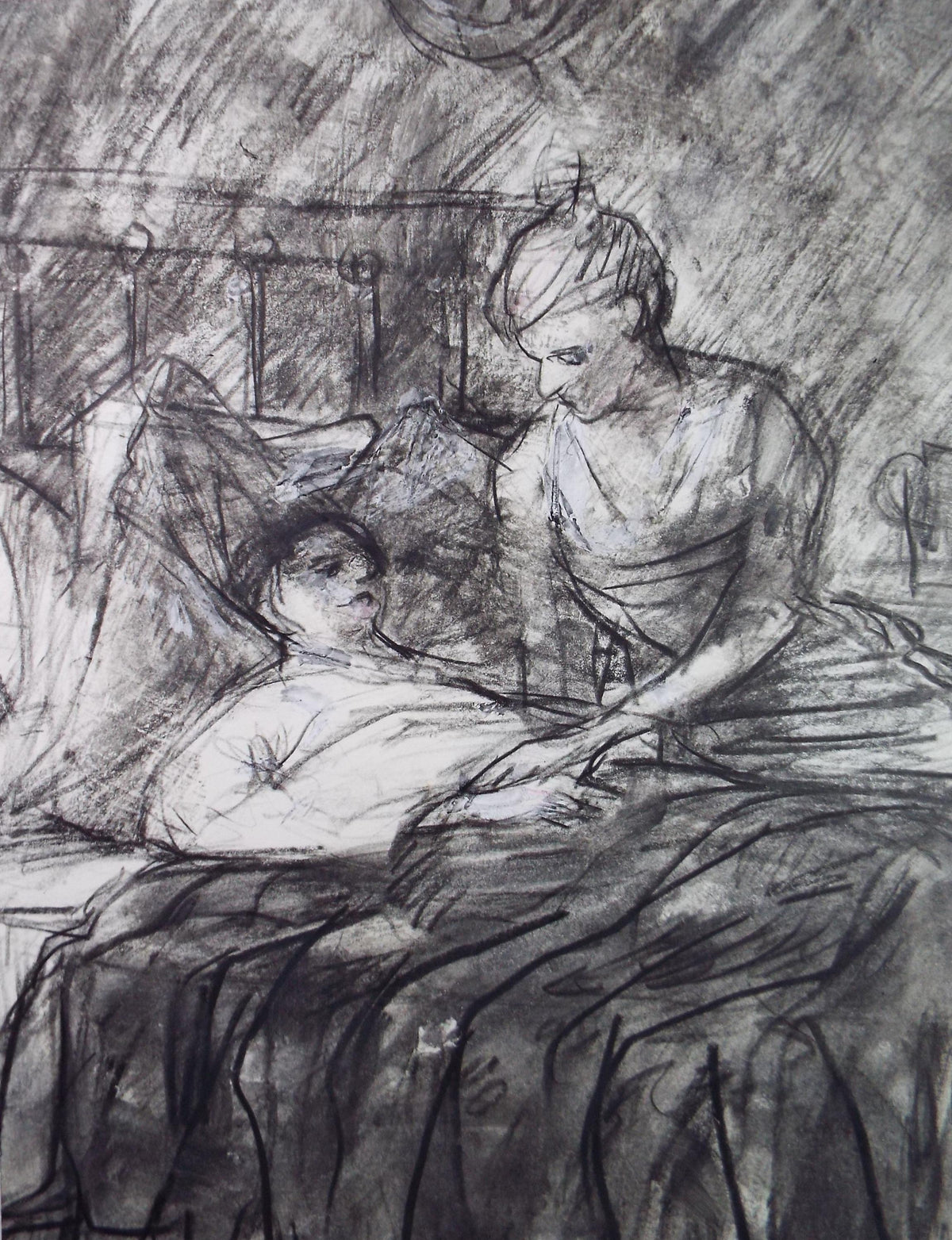 Original mixed media, 'Sick Bed', circa 1990's, John Gilbey Bowles (1929-2011)