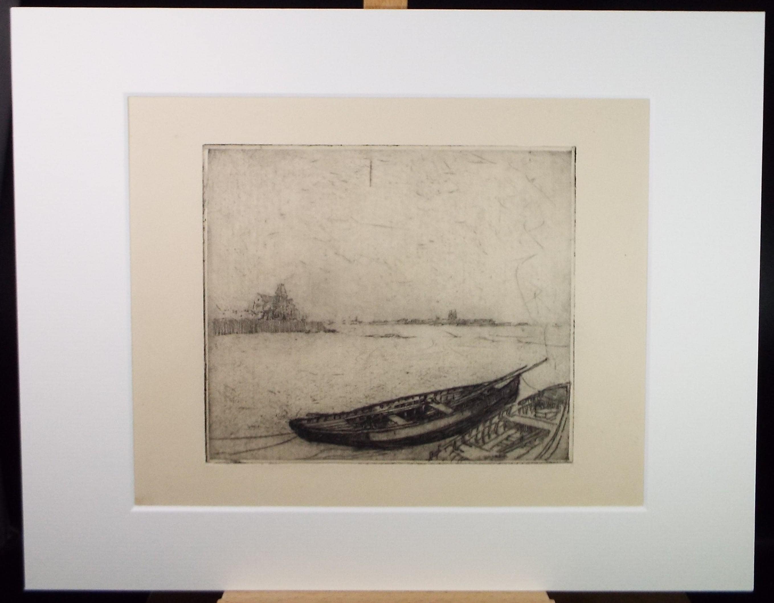 Hand Pressed Etching, 'Two rowing boats', Lawrence Walker (1877-1967), Circa 1920's
