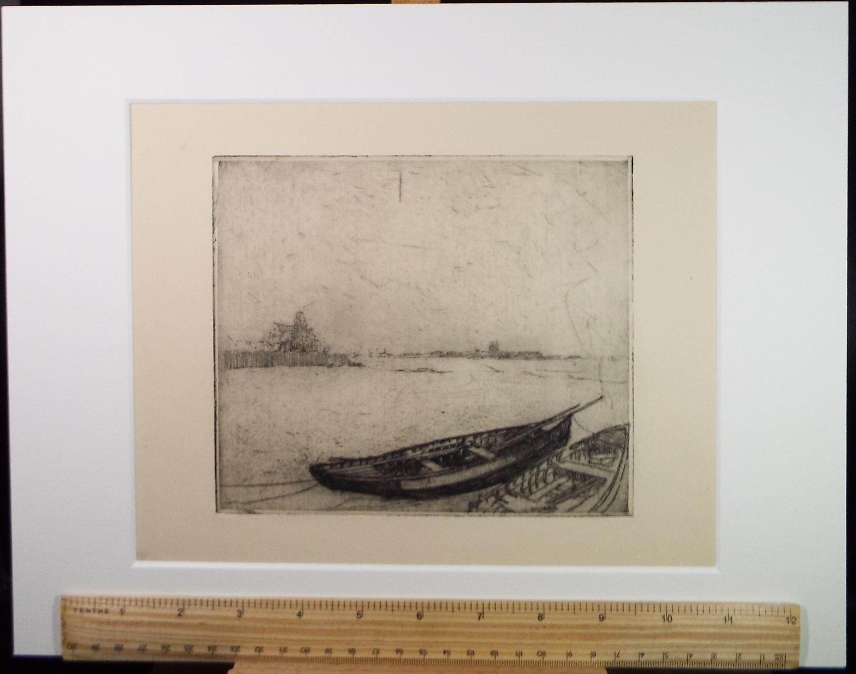 Hand Pressed Etching, 'Two rowing boats', Lawrence Walker (1877-1967), Circa 1920's