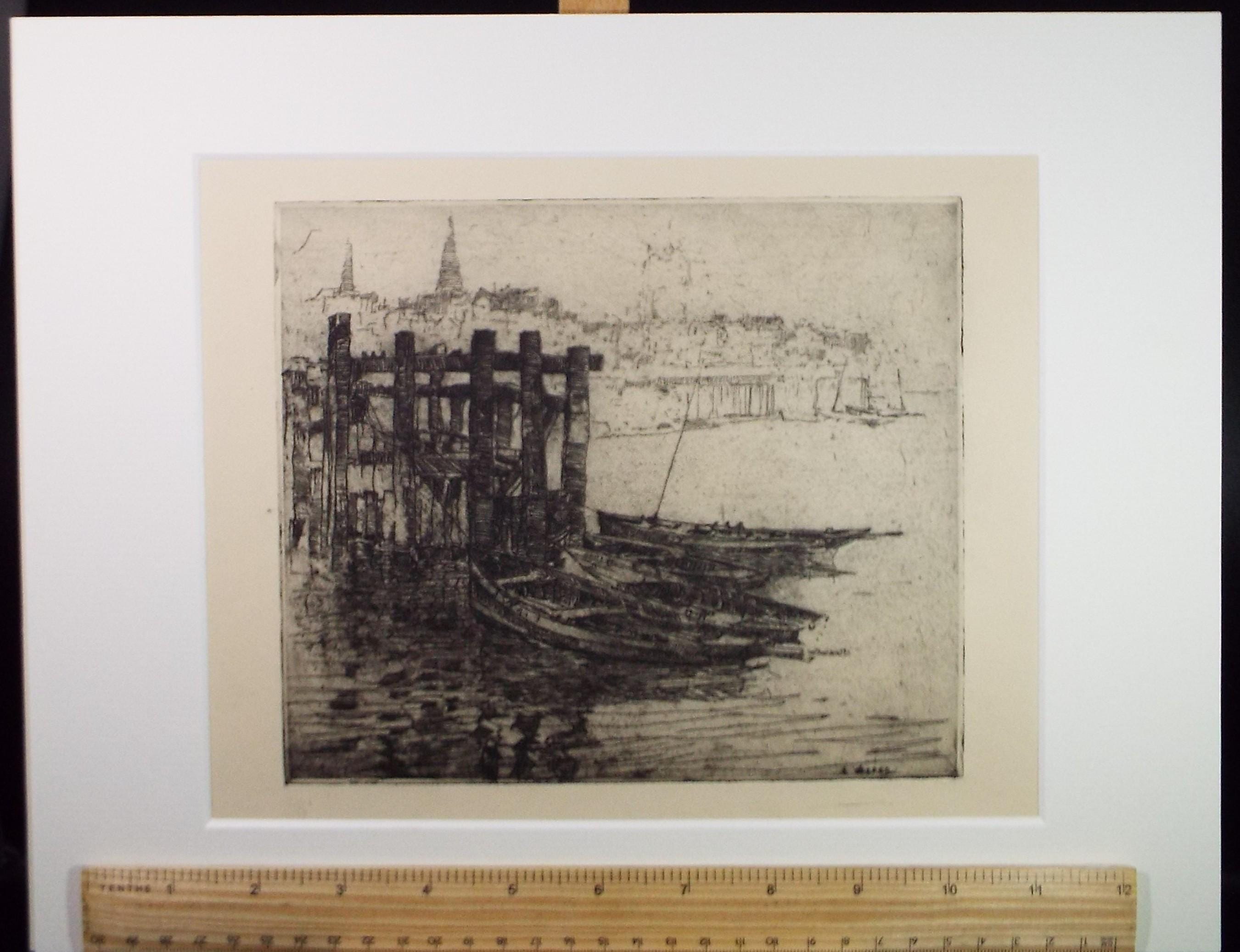 Hand Pressed Etching, 'Two rowing boats', Lawrence Walker (1877-1967), Circa 1920's