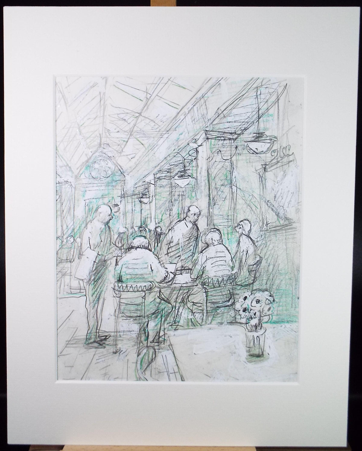 Original mixed media,'In the Restaurant', circa 1990's, John Gilbey Bowles (1929-2011)