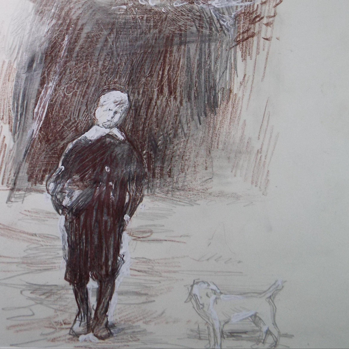 Original Pencil drawing heightened with white 'Boy with dog', circa 1990's, John Gilbey Bowles (1929-2011)