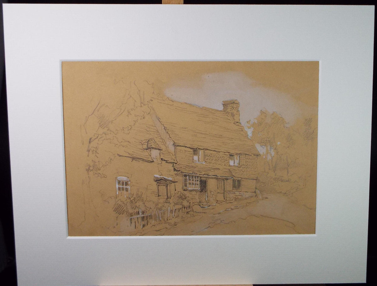 Original Pencil Drawing with white, 'Sussex Cottage', Late 19th Century, Unknown Artist