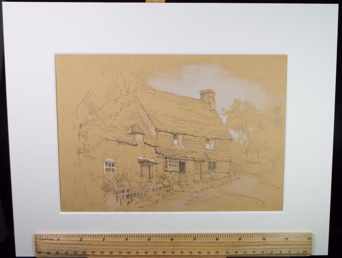 Original Pencil Drawing with white, 'Sussex Cottage', Late 19th Century, Unknown Artist