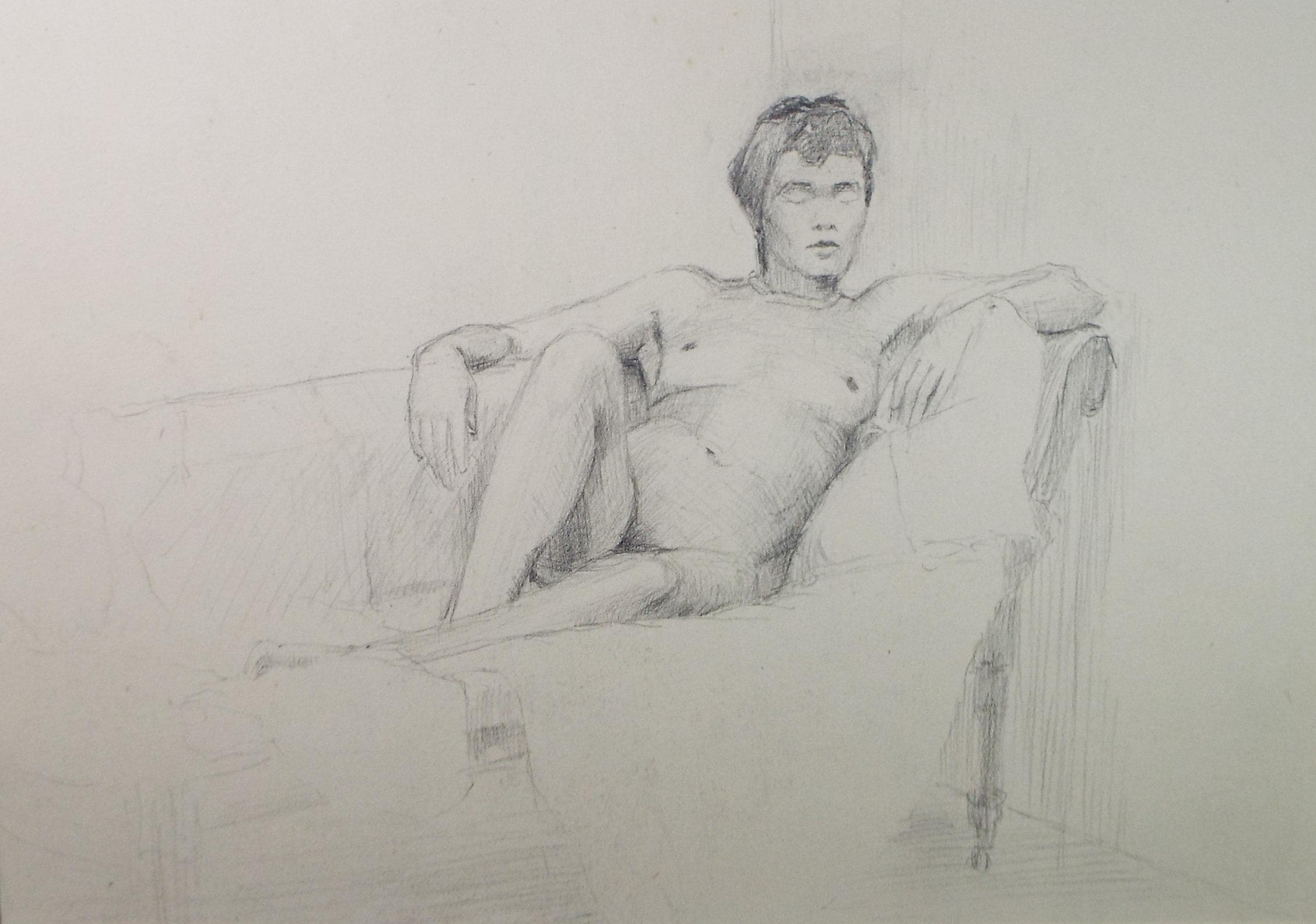 Original Pencil Sketch,'Reclining Nude', Mid 20th Century, Unknown Artist