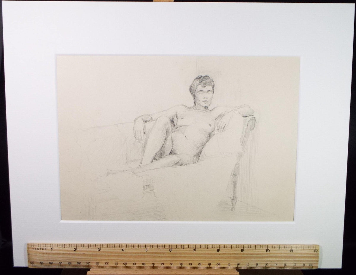 Original Pencil Sketch,'Reclining Nude', Mid 20th Century, Unknown Artist