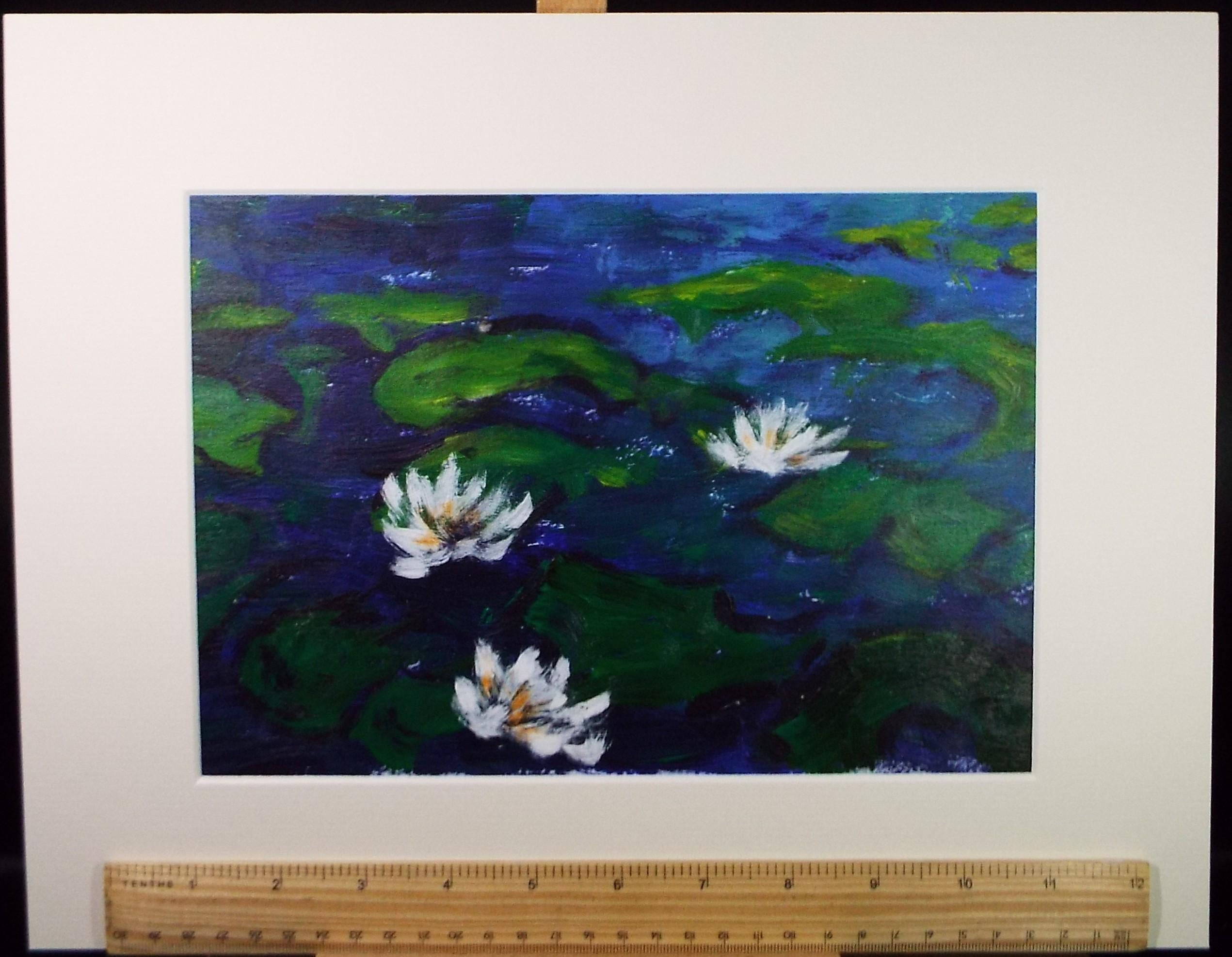 Original Acrylic on Paper 'Water lilies', unknown Artist, Circa 1990's