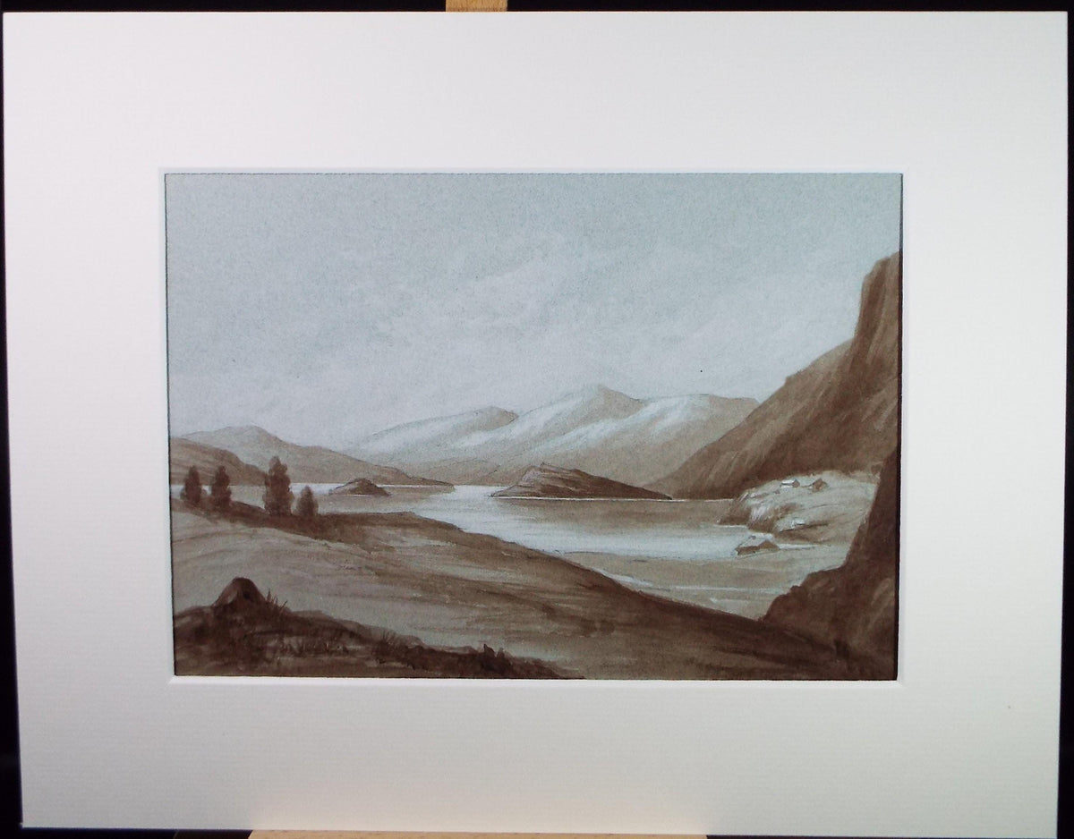 Original Watercolour, 'Lake landscape', late 19th Century