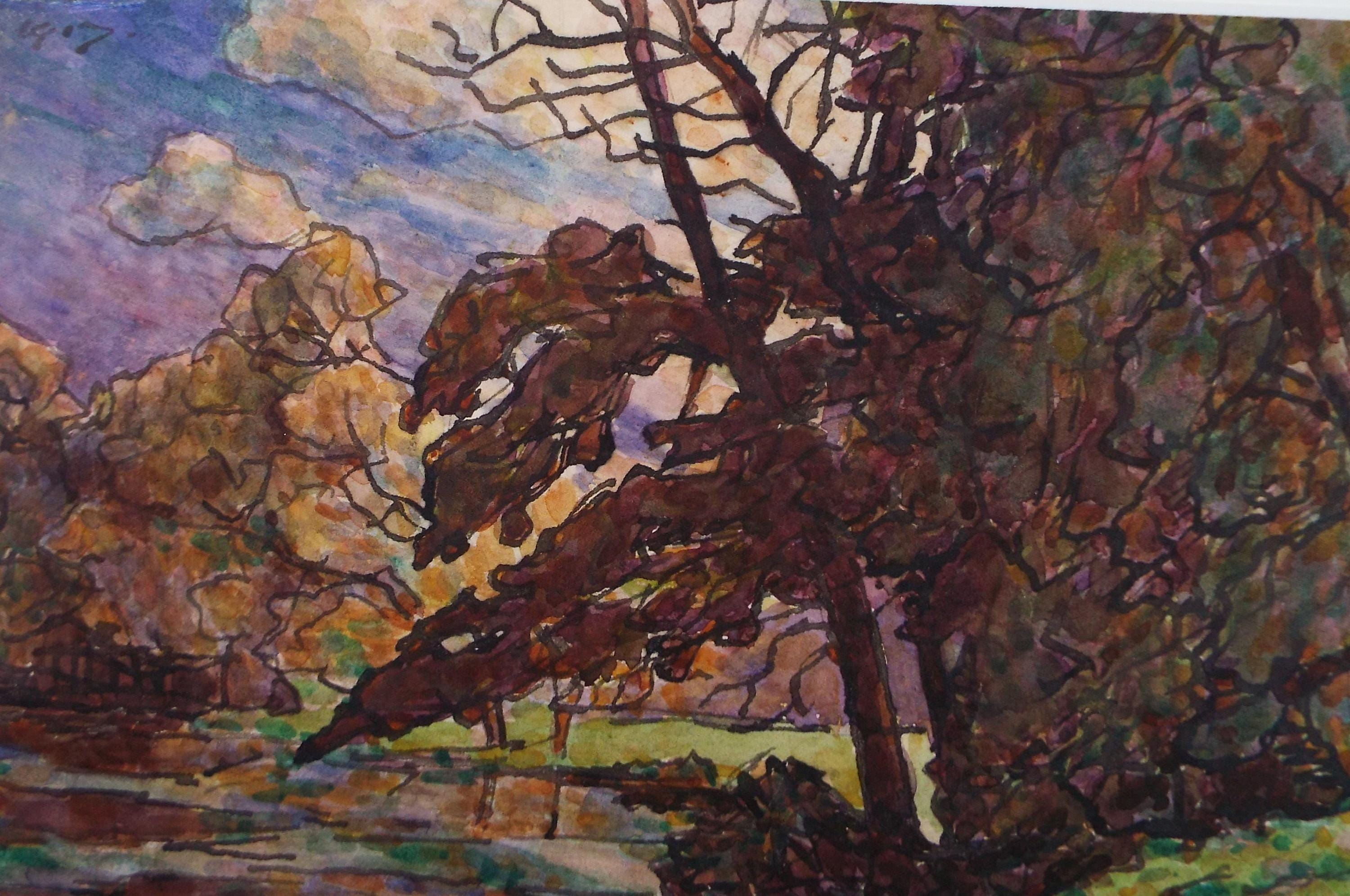 Original Watercolour, 'Autumn Landscape' , Unknown Artist, Dated 1917