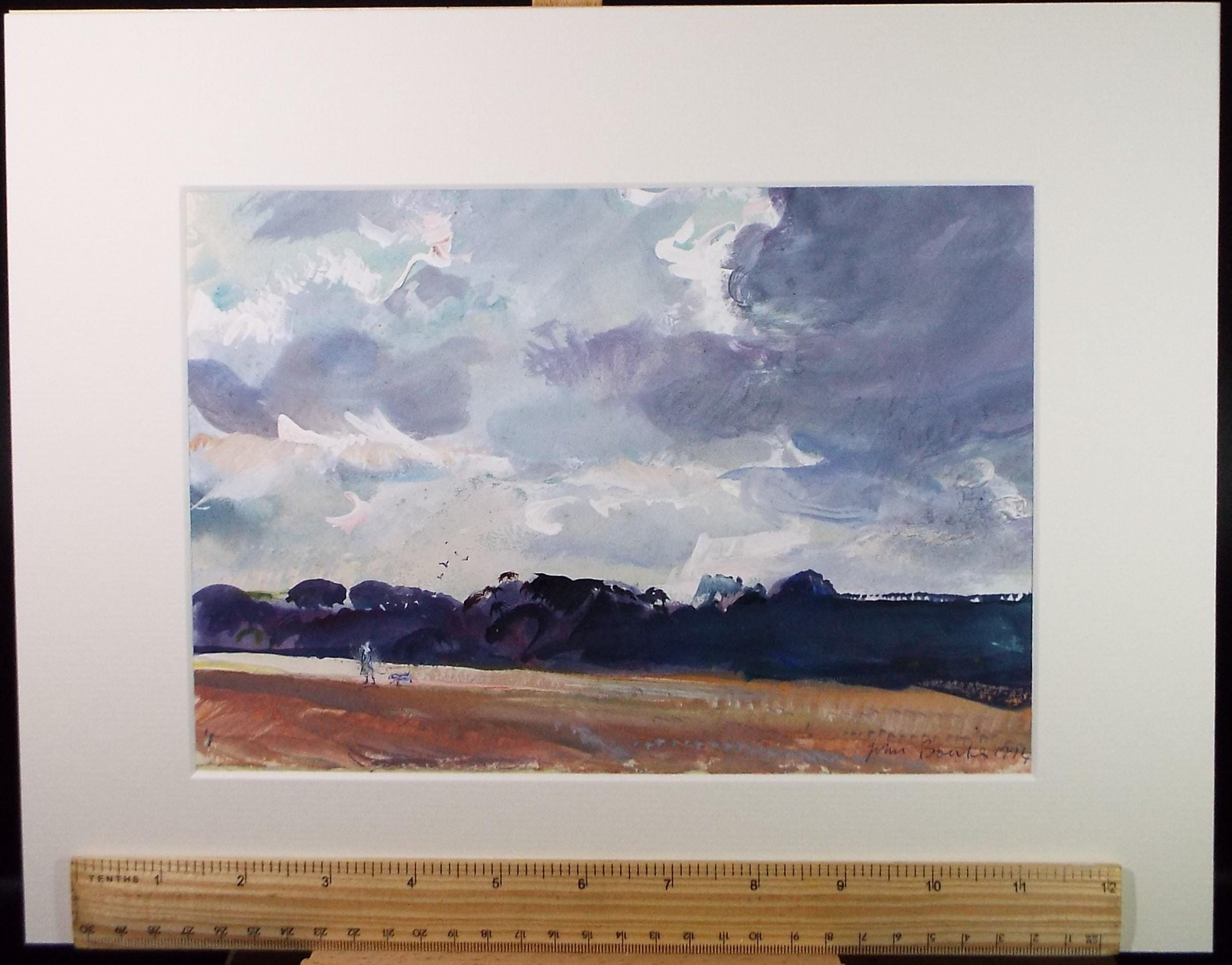 Original Watercolour & Gouache, 'Landscape with figure and dog', John Gilbey Bowles (1929-2011), Dated 1994