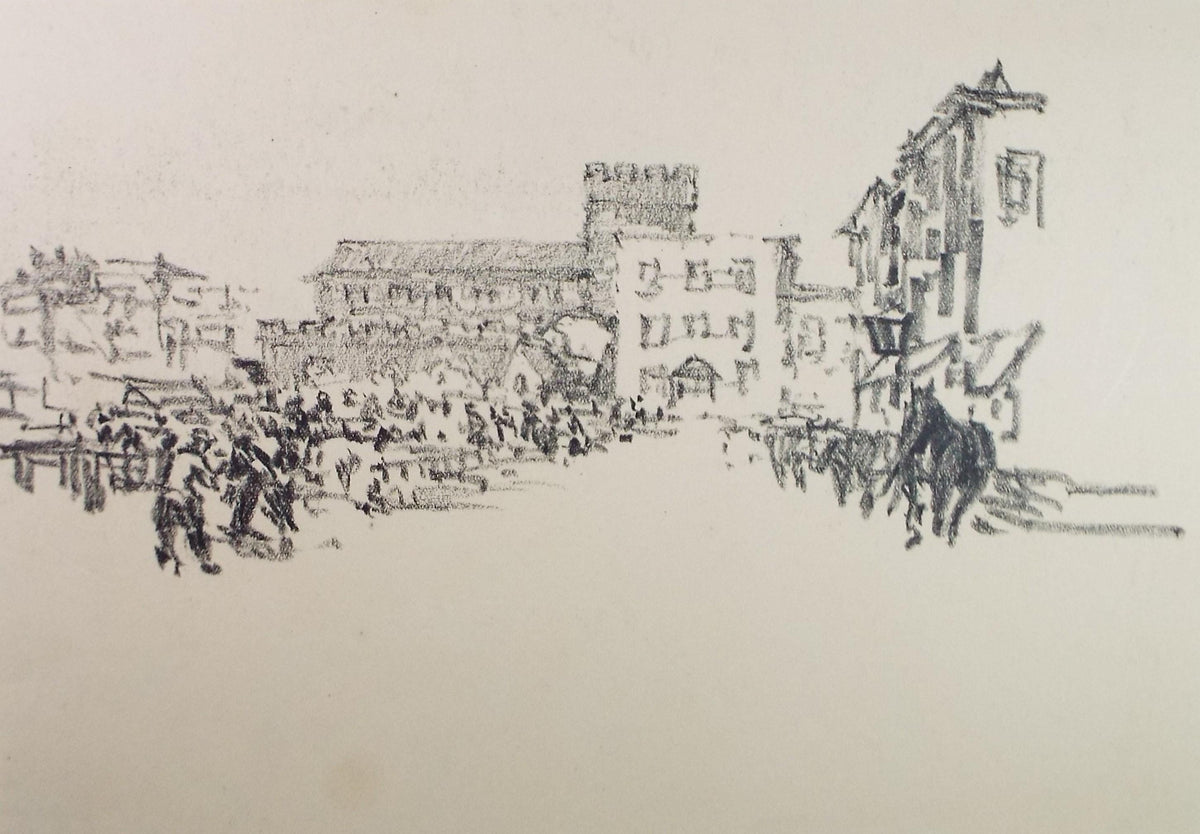 Lithograph 'Townscape with figures' circa 1920's ,Lawrence Walker (1877-1967