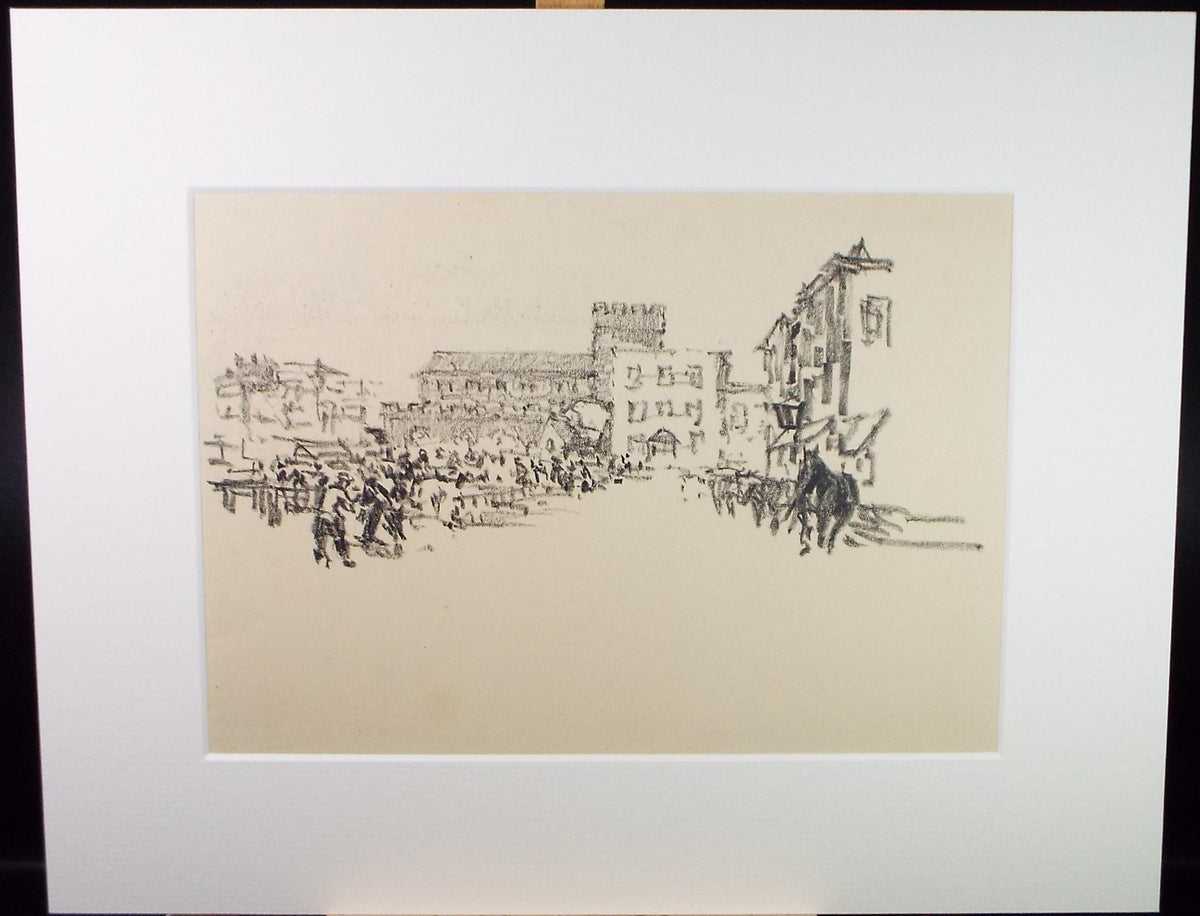 Lithograph 'Townscape with figures' circa 1920's ,Lawrence Walker (1877-1967
