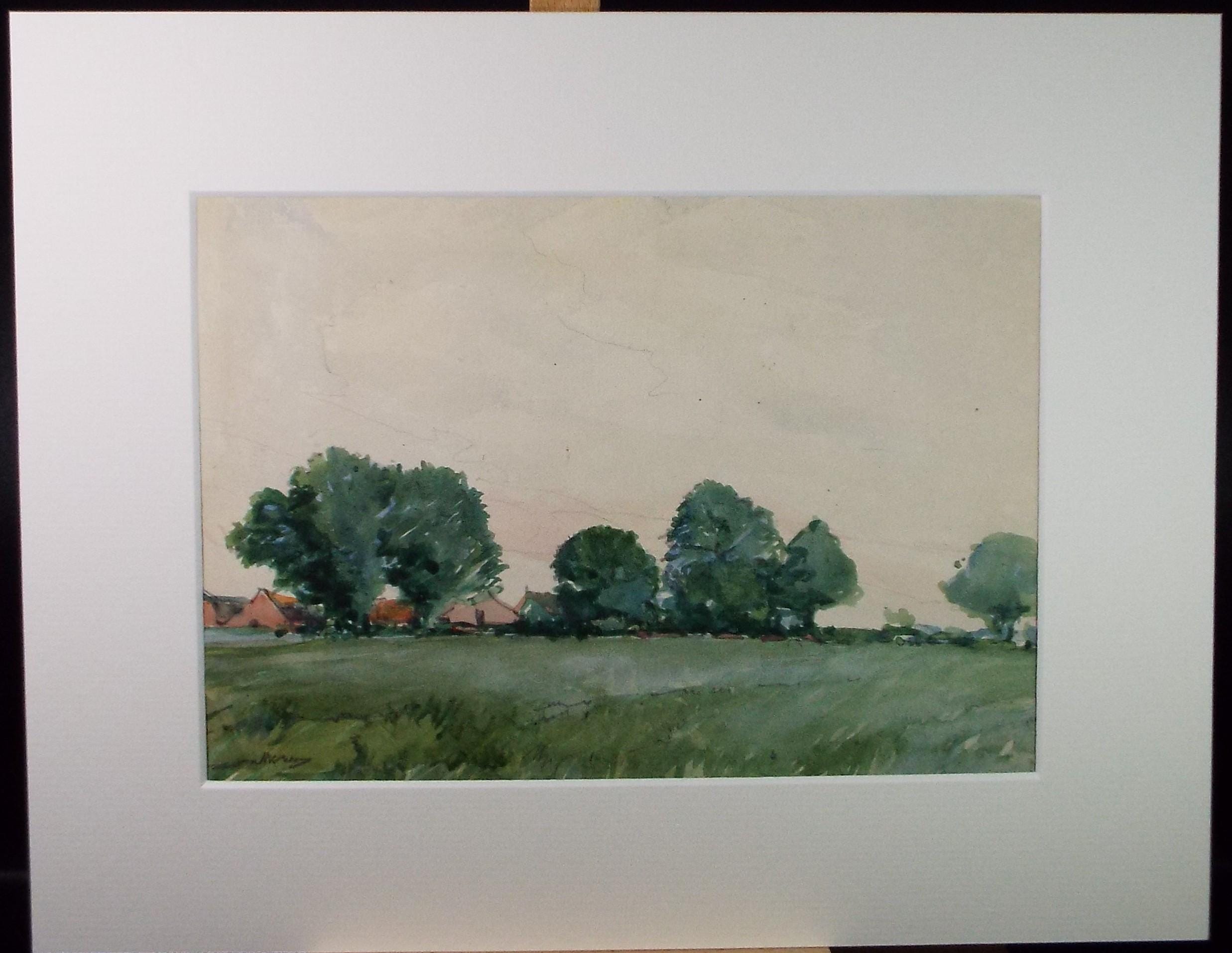 Original Watercolour & Pencil, 'Landscape with trees and farm buildings', Circa 1920's, Lawrence Walker (1877-1967)