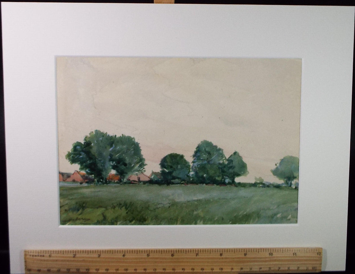 Original Watercolour & Pencil, 'Landscape with trees and farm buildings', Circa 1920's, Lawrence Walker (1877-1967)