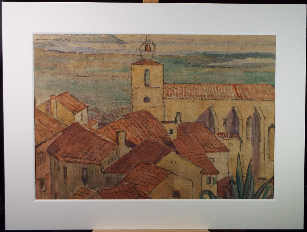 Original Watercolour, 'Coastal Rooftops', Circa 1930's, Adeline Carrington