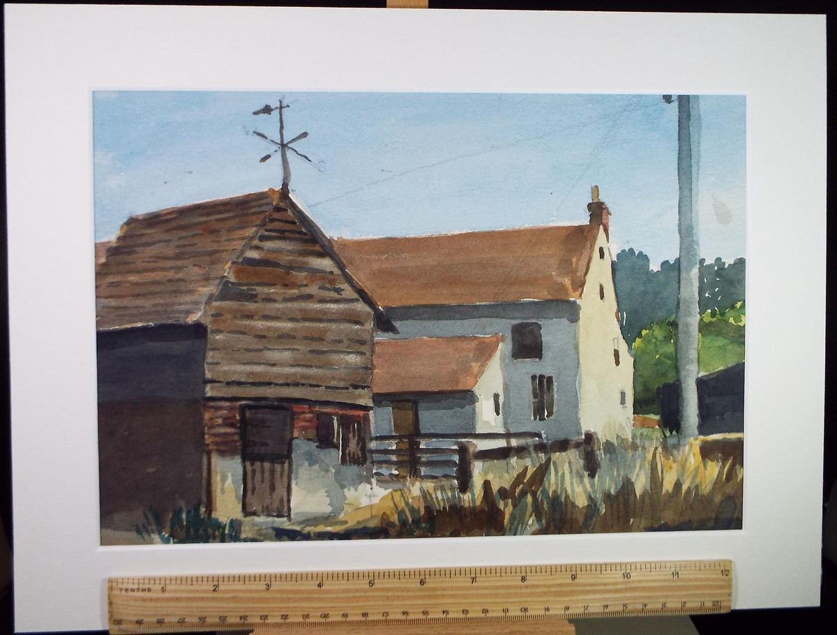 Original Watercolour, 'Barns at wellhead', L H Daniel, Dated 1967