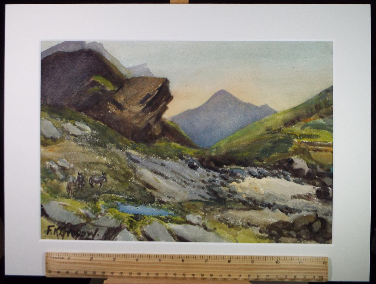 Original Watercolour, 'Mountain pass with donkey', Mid 20th Century Artist Unknown