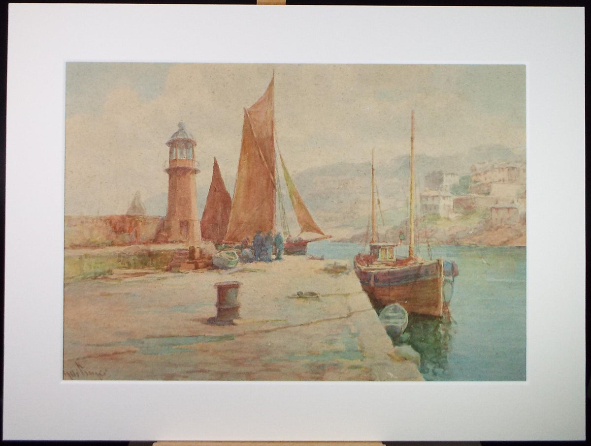 Original Watercolour, 'Boats at the Quay', c1920's, Unknown Artist