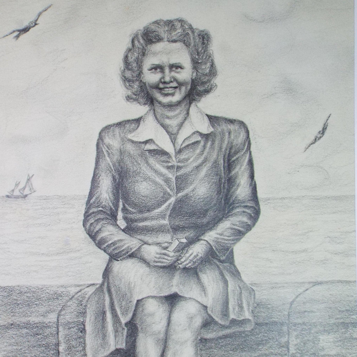Original Pencil drawing, 'Portrait of a Woman', E Gaston Longley, Circa 1940's