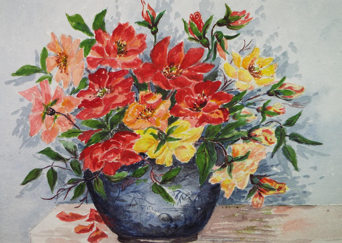 Original Watercolour, 'Still Life of Flowers', Circa 1960's , Unknown artist