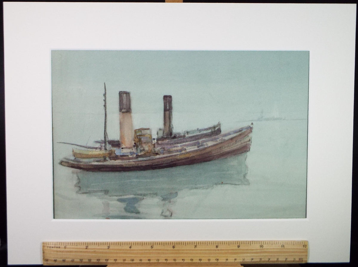 Original Watercolour, 'Working Boats', circa 1920, Lawrence Walker (1877-1967)