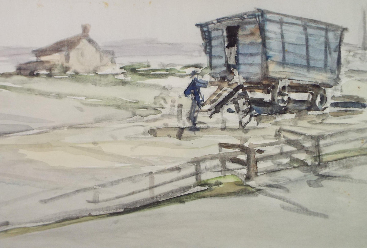 Original Watercolour , 'Wheeled hut with figure', Circa 1920's, Lawrence Walker (1877-1967)