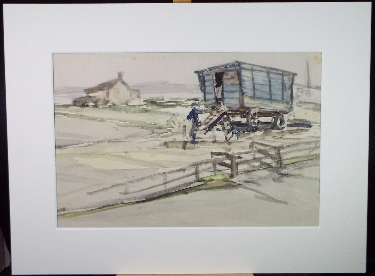 Original Watercolour , 'Wheeled hut with figure', Circa 1920's, Lawrence Walker (1877-1967)