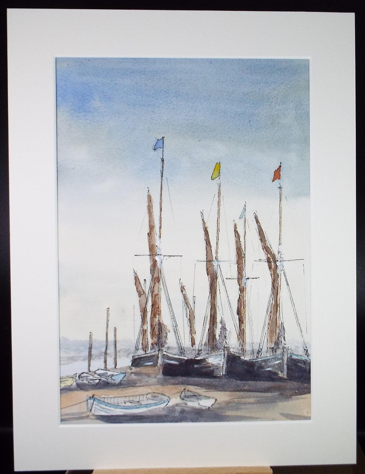 Original Watercolour, 'Boats on the Shore', Unknown artist' Circa 1990's