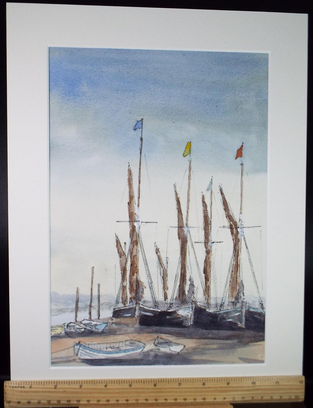 Original Watercolour, 'Boats on the Shore', Unknown artist' Circa 1990's