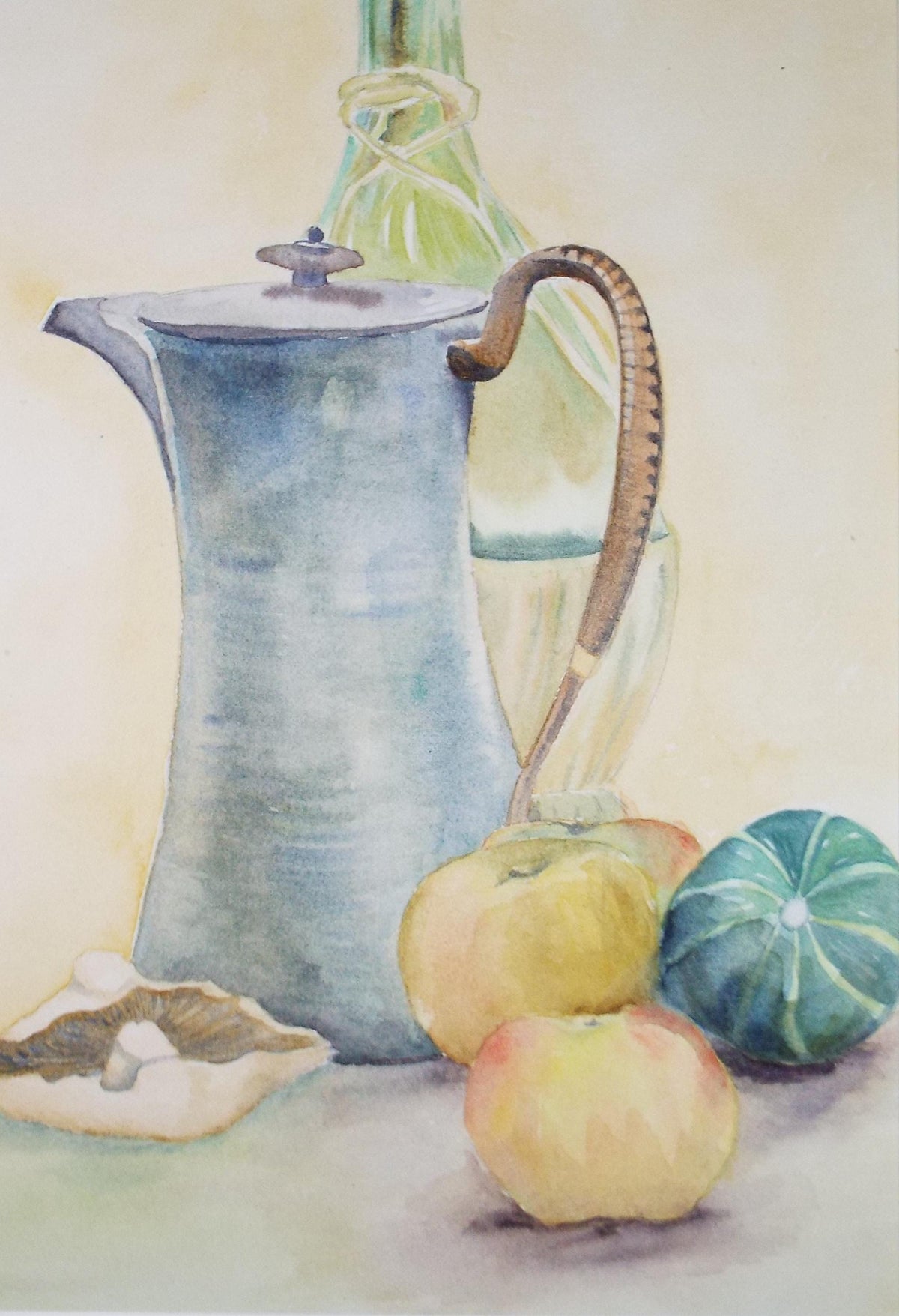 Original Watercolour, 'Still Life with Jug and Bottle', circa 1970's, Artist Unknown