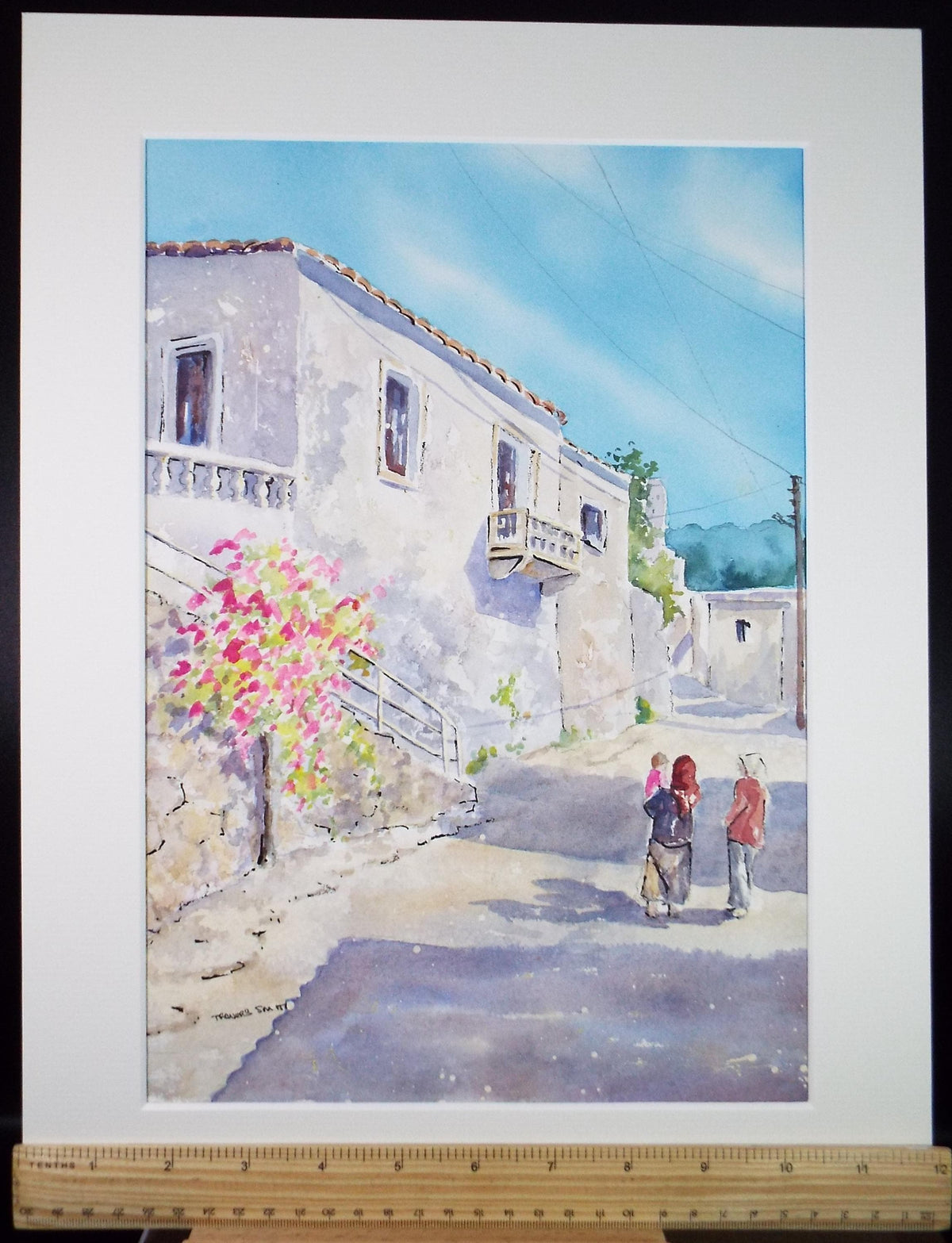 Original Watercolour , 'Villa with Figures', Dorothea Travers-Smith, circa 1990's