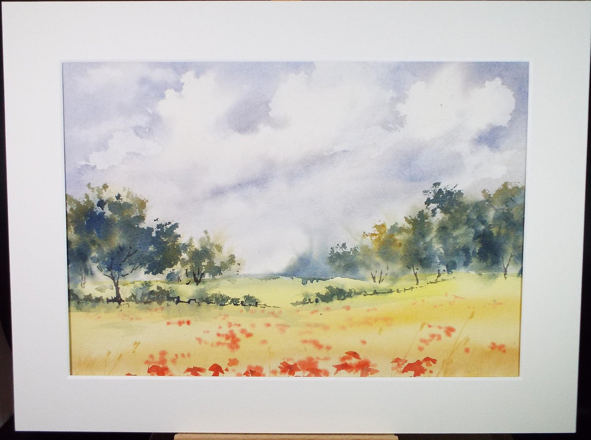 Watercolour and Gouache, 'Cornfield with poppies', John Gilbey Bowes (1929-2011), Circa 1990's