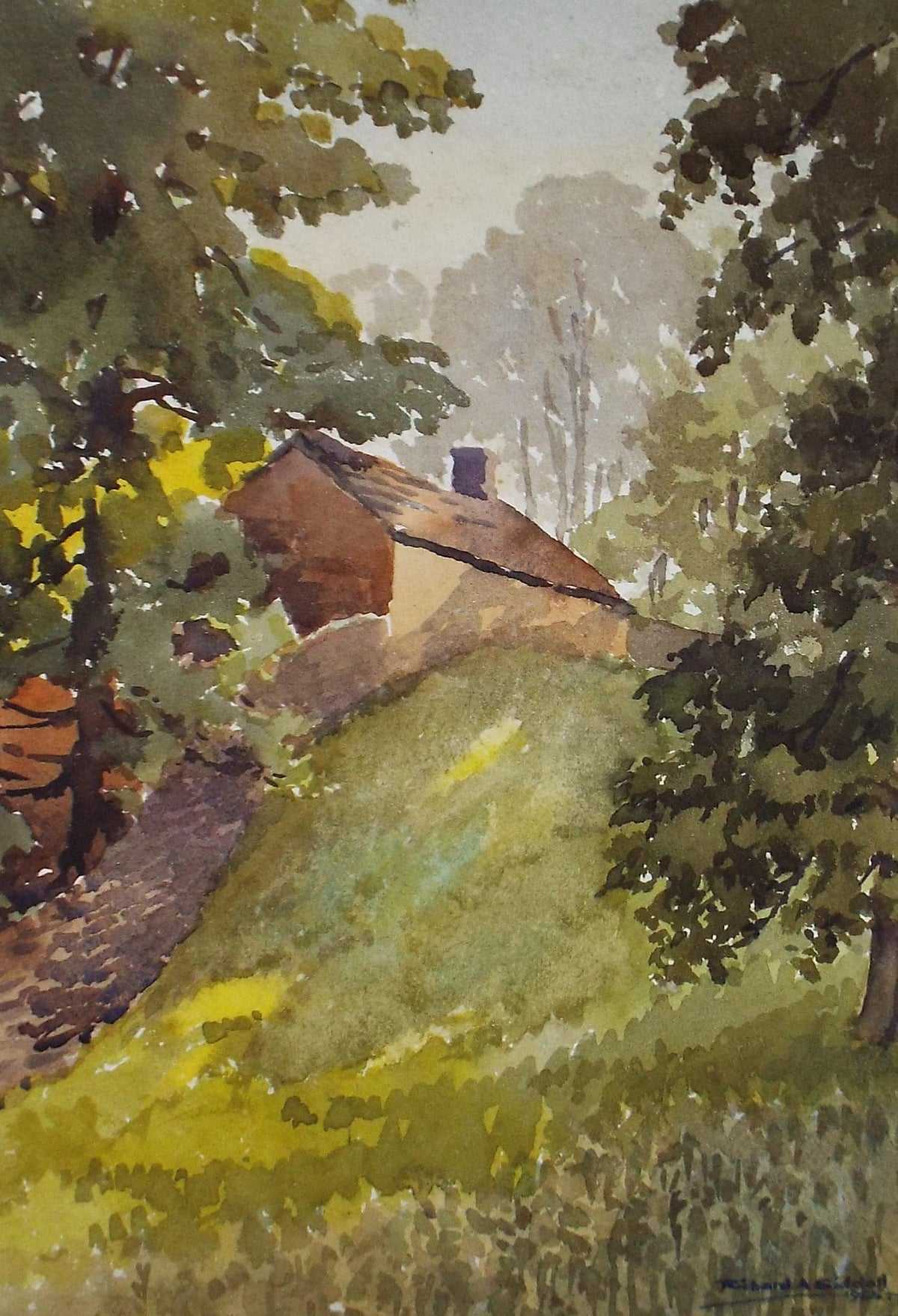 Original Watercolour 'Cottage in the Woods', Dated 1955, Richard A Siddall