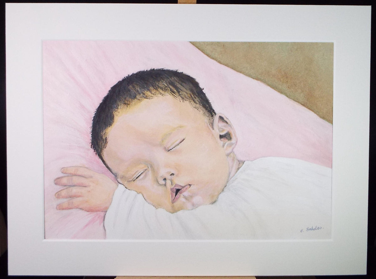 Original Watercolour & Gouache, 'Baby Sleeping', Circa 1980's, C Scholes