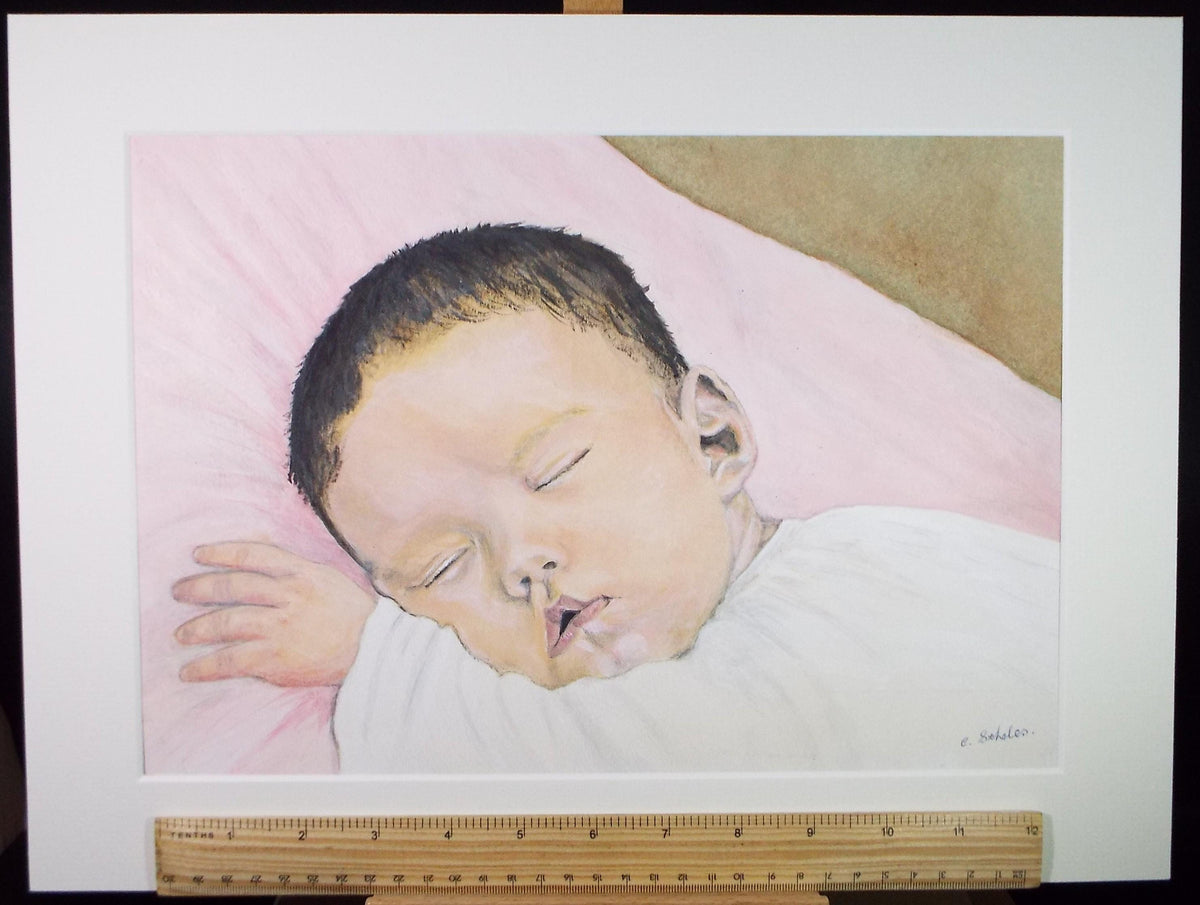 Original Watercolour & Gouache, 'Baby Sleeping', Circa 1980's, C Scholes
