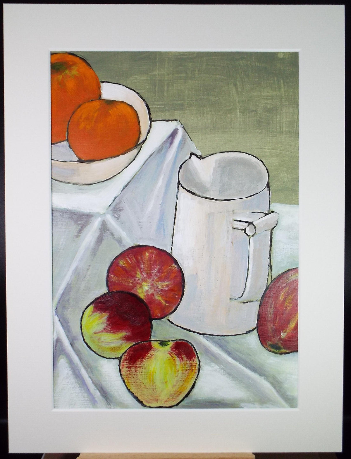 Original Acrylic painting, 'Still Life of Jug and apples' circa 1980's, Artist Unknown