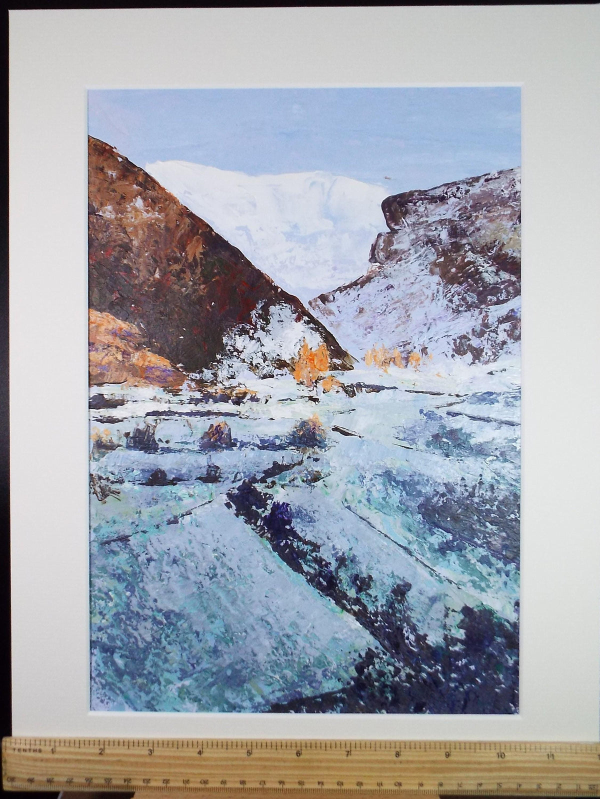 Original Acrylic painting, 'Winter mountain landscape', Artist Unknown, dated 1980's